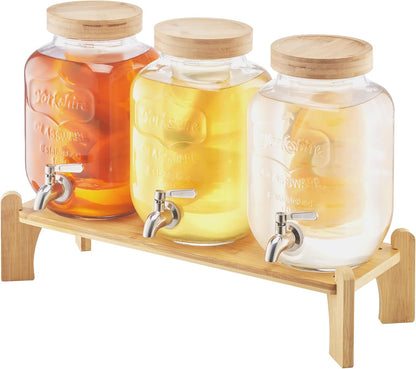 VEVOR Beverage Dispenser, 3 Pack 2 Gallon Drink Dispensers for Parties, Glass Juice Dispenser with Metal Stand, Stainless Steel Spigot, Infuser, Iced Tea Lemonade Juice Water Dispensers for Parties