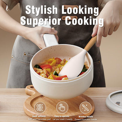 Silicone Cooking Utensils Set - AVGPD Silicone Kitchen Utensils for Cooking Wooden Handles, 446°F Heat Resistant Kitchen Utensil Spatula Sets, Gadgets for Non-Stick Cookware BPA FREE (Black)