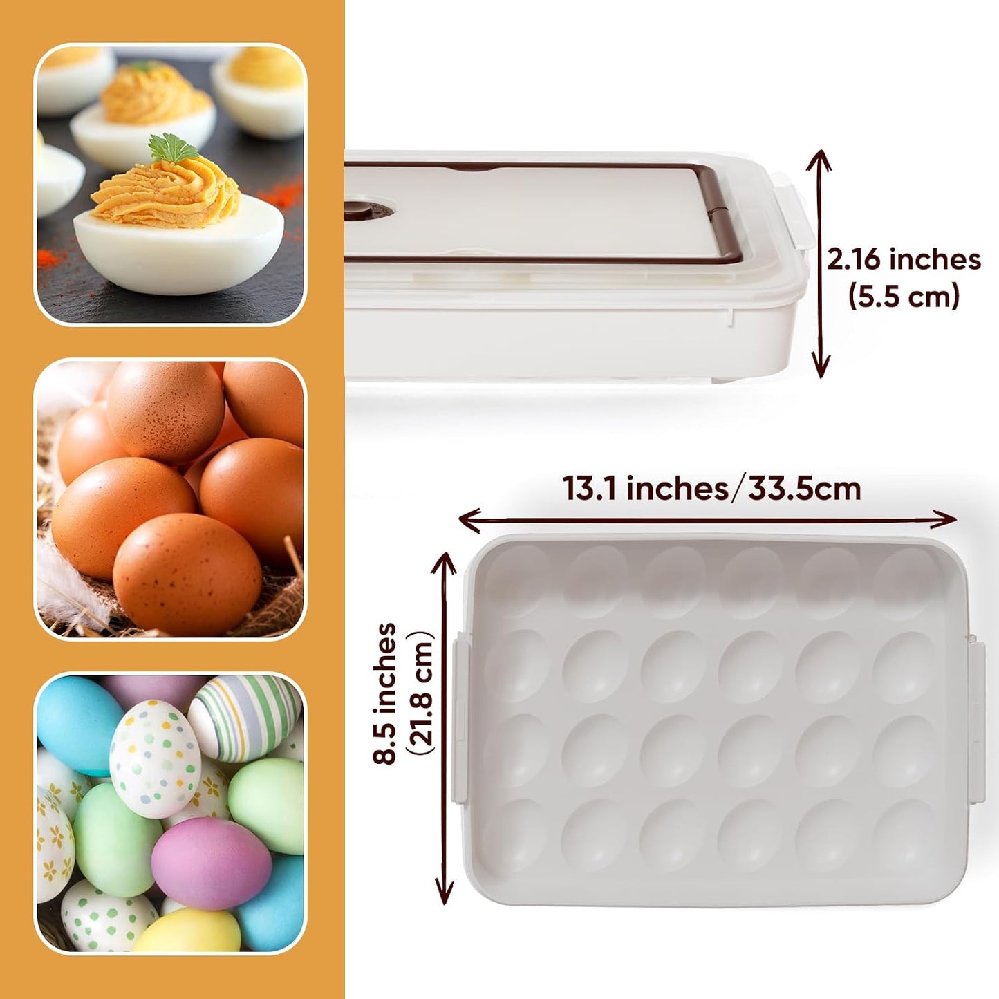 77L Deviled Egg Containers with Lid (Set of 2), Plastic Deviled Egg Tray Carrier with Handle for 48 Eggs, Clear Storage Egg Platter for Deviled Eggs, Easter Party Fridge Stackable Portable Egg Holder