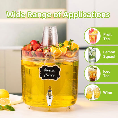 2 Gallon Beverage Dispenser for Parties, BPA-Free Drink Dispenser with No Drip Spigot, Juice Dispensers with Stand, Transparent Plastic Water Dispenser Countertop for Punch, and Drink Fountains