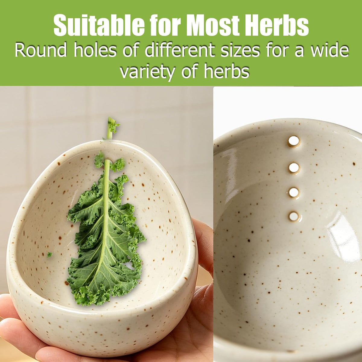 2026 Latest Herb Stripper Pottery Bowl Cutter Tool: Stripping Ceramic Fresh Herbs Kale Striper Cilantro Cutting Razor Gifts Herbalists Peeler Shredder Chopper Clay Copper Small Cup Grater (Green B)