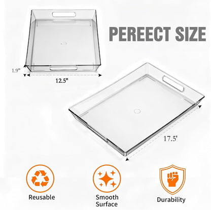 Clear Plastic Serving Tray with Handles, BPA-Free Storage Organizer Tray - Large Serving Trays 16"x11.5" Reusable Serving Platters for Appetizer, Fruit, Kitchen, Desk & Serving Tray for Party Supplies