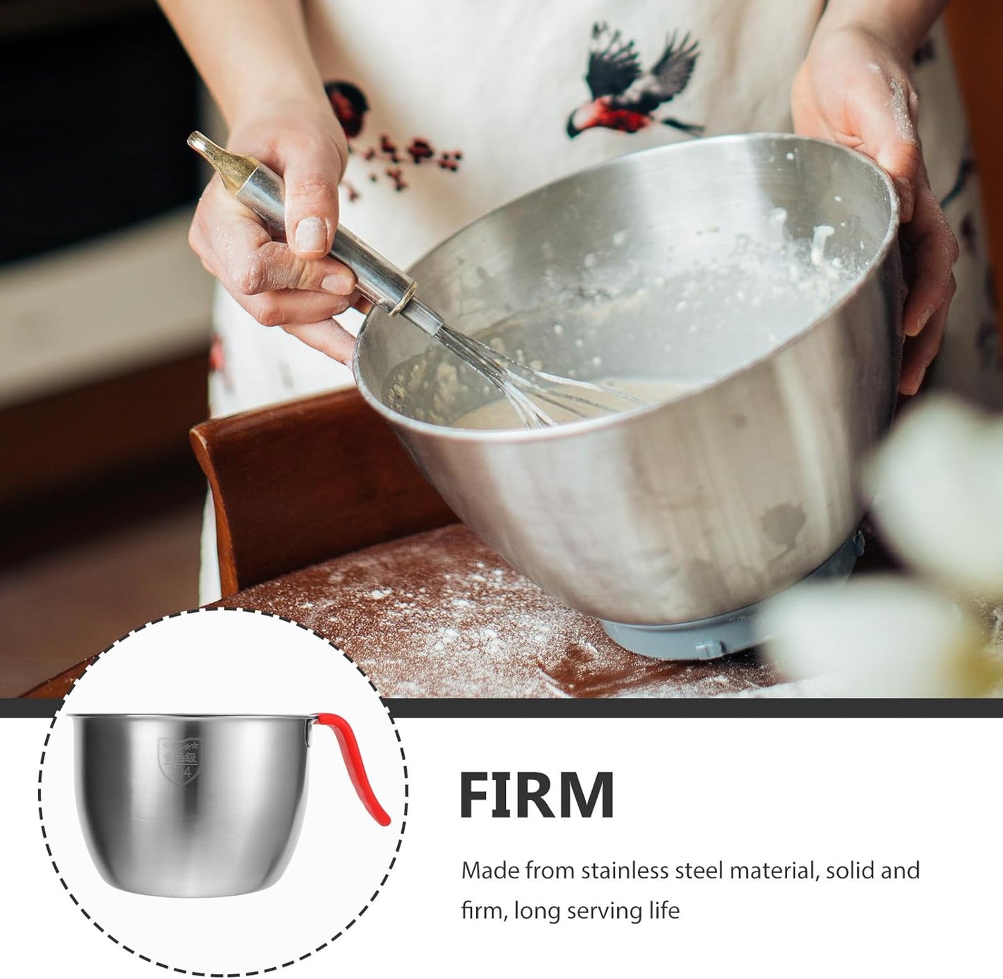 Stainless Steel Mixing Bowl with Handle 7.5 Inch Deep Batter Bowl for Kitchen Baking Cooking Prep