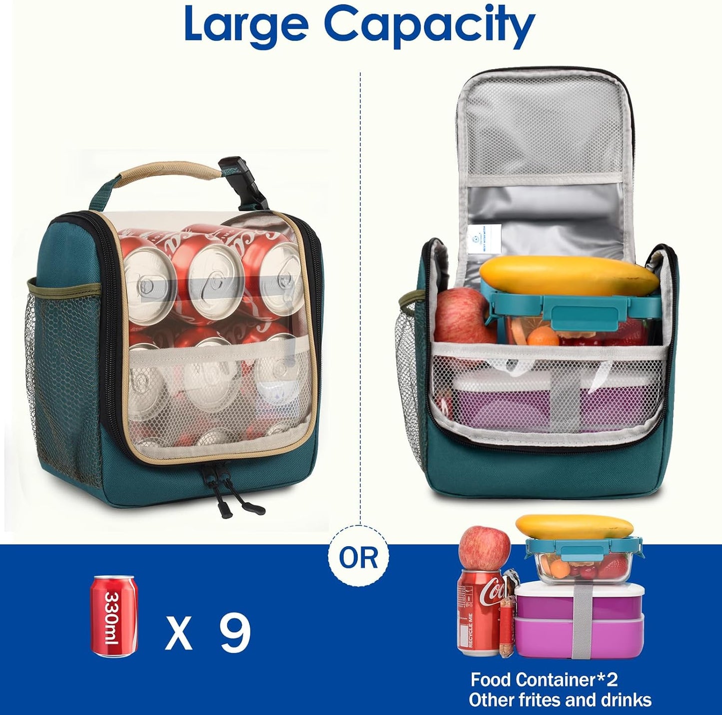 Genteen Kids Lunch Box, Insulated Lunch Bag for Kids, Toddler, Girl, and Boy; Holds Lunch Box, Water Bottle, & Snacks; Easy-Clean Water-Resistant Fabric & Multiple Zippered Pockets (Yellow Blue)