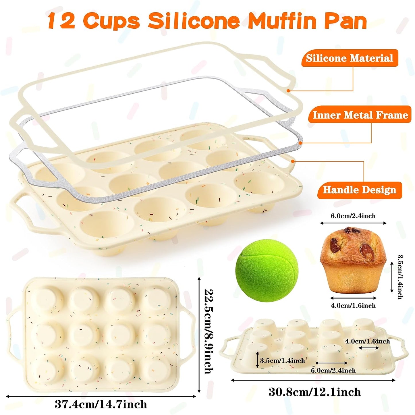 Silicone Muffin Pan for Baking - 2 Pack Cupcake Pan Egg Bite Molds, Nonstick Muffin Tin with Metal Frame, 12 Silicone Cup Cakes Chocolate Candy Bakeware for Baby Shower Birthday (Regular Size)