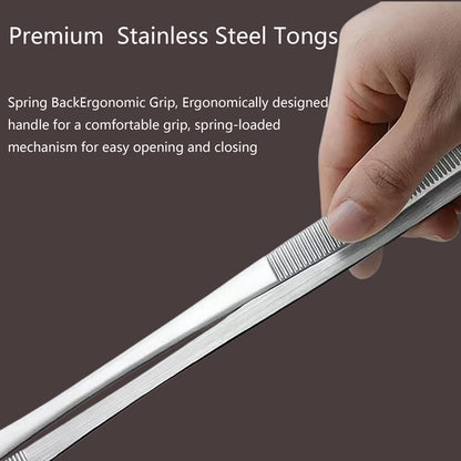 2-Pack 12-Inch BBQ Kitchen Tweezers Tongs, Extra-Long Stainless Steel Cooking Tweezers Dishwasher Safe for Grilling, Baking & Food Prep (12Inch BBQ Tongs)