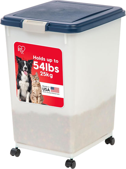 IRIS USA Airtight Dog Food Storage Container, Up to 30 lbs, Attachable Wheels, for Dog Cat Bird and other Pet Food Storage Bin, Keep Fresh, Easy Mobility, BPA Free, Black