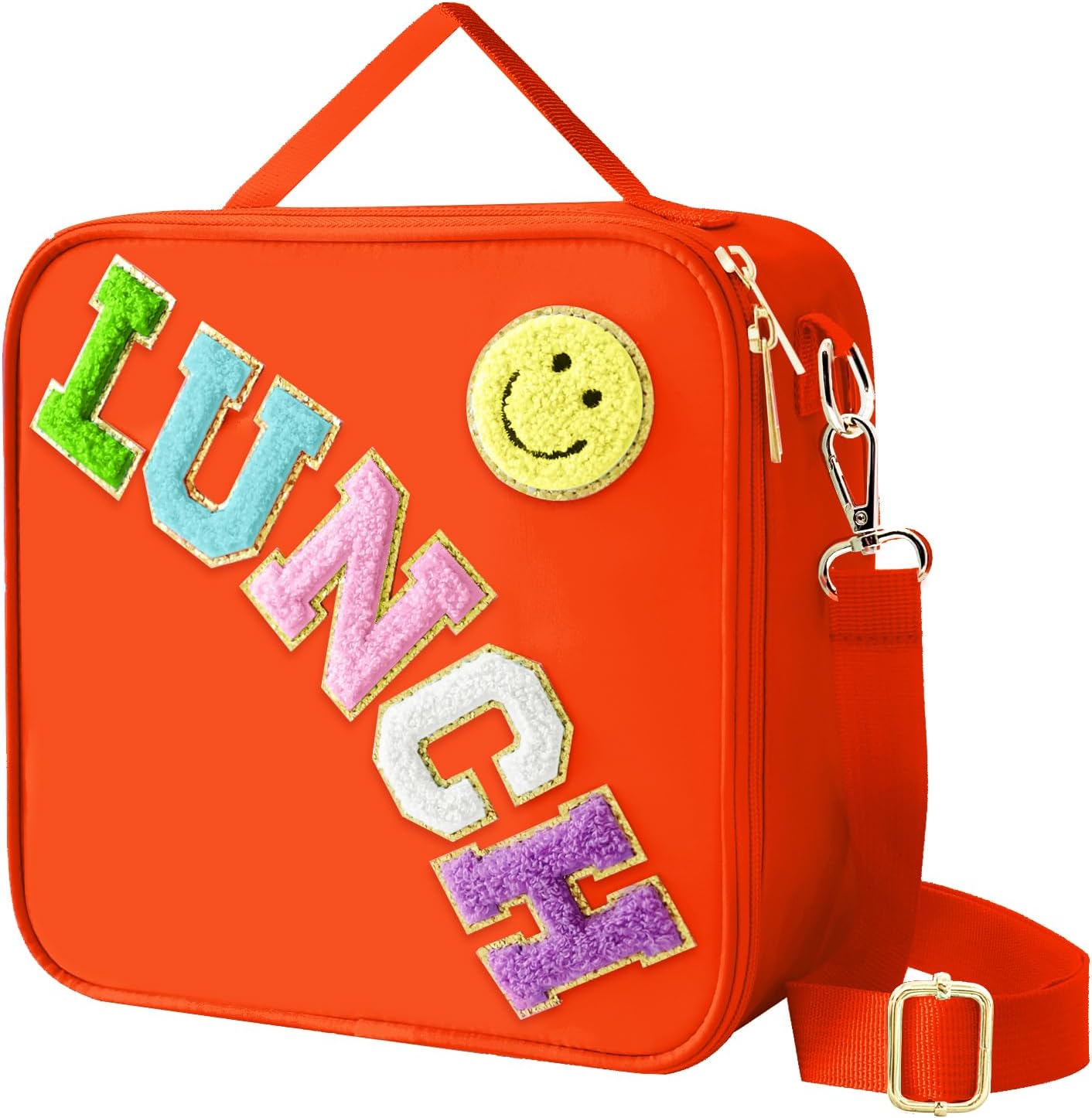 Insulated Lunch Bag With Adjustable Shoulder Strap, Nylon Preppy Lunch Box Large Insulated Lunch Bag Reusable Lunch Tote Bag with Smiley Preppy LunchBag for Girls School Travel Picnic (Green)