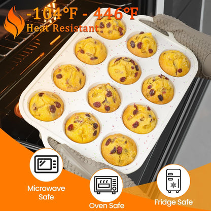 CAKETIME Mini Muffin Pan, Metal Reinforced Frame Mini Cupcake Pans 24 Cups Nonstick Muffin Silicone Molds with Handle for Baking Muffins, Cupcakes, Egg Bites 2 Pack