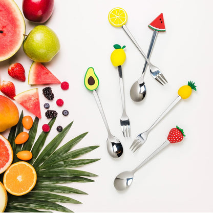 Cocktail Forks, 6-Piece Appetizer Forks, Cat Shapes, Stainless Steel and Silicone Small Forks for Fruits, Cheese, Appetizers