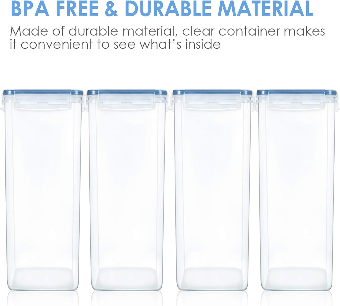 Vtopmart 4 PCS Large Food Storage Containers 5.2L / 175oz, 4 Pieces BPA Free Plastic Airtight Canisters for Flour, Sugar, Baking Supplies, Rice with Lids, 4 Measuring Cups and 24 Labels, Black