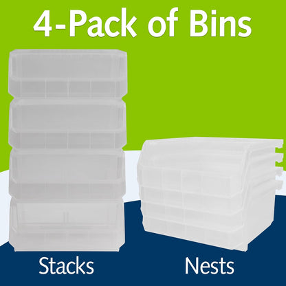 ReadySpace Medium Plastic Storage Bins, Stackable Organizer Containers for Closet Pantry Shelf Garage and Office Organization, Clear, 8 Pack