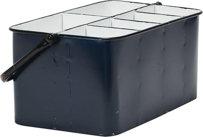 Creative Co-Op Farmhouse Metal Storage Caddy with 6 Compartments and Handle, Distressed Blue and White