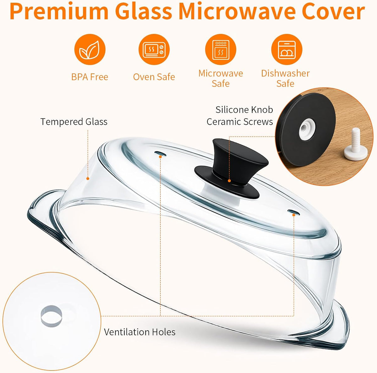 Glass Microwave Cover for Food with Silicone Mat