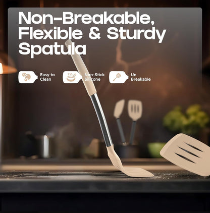 BakeRoyal Silicone Spatula Set - Turner Spatulas Silicone Heat Resistant 600°F - Slotted & Solid Spatula for Cooking Fish, Eggs, Pancakes Flipper – Spatulas for kitchen use – Black