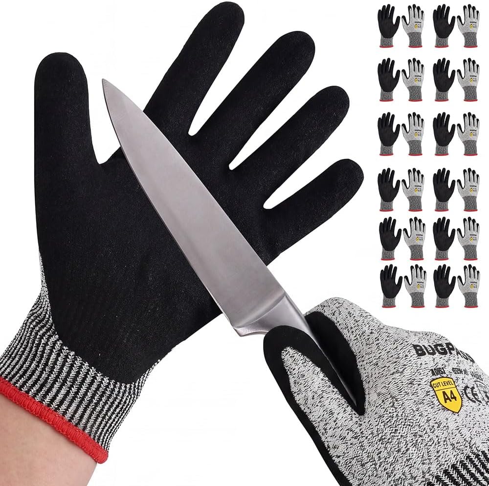12 Pairs ANSI A4 Cut Resistant Work Gloves With Sandy Nitrile Coating, L