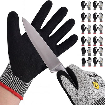12 Pairs ANSI A4 Cut Resistant Work Gloves With Sandy Nitrile Coating, L