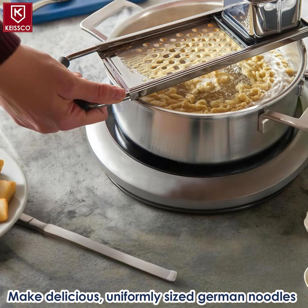 Premium Grade Stainless Steel Spaetzle Maker with Comfort Grip Handle Traditional German Egg Noodle Maker