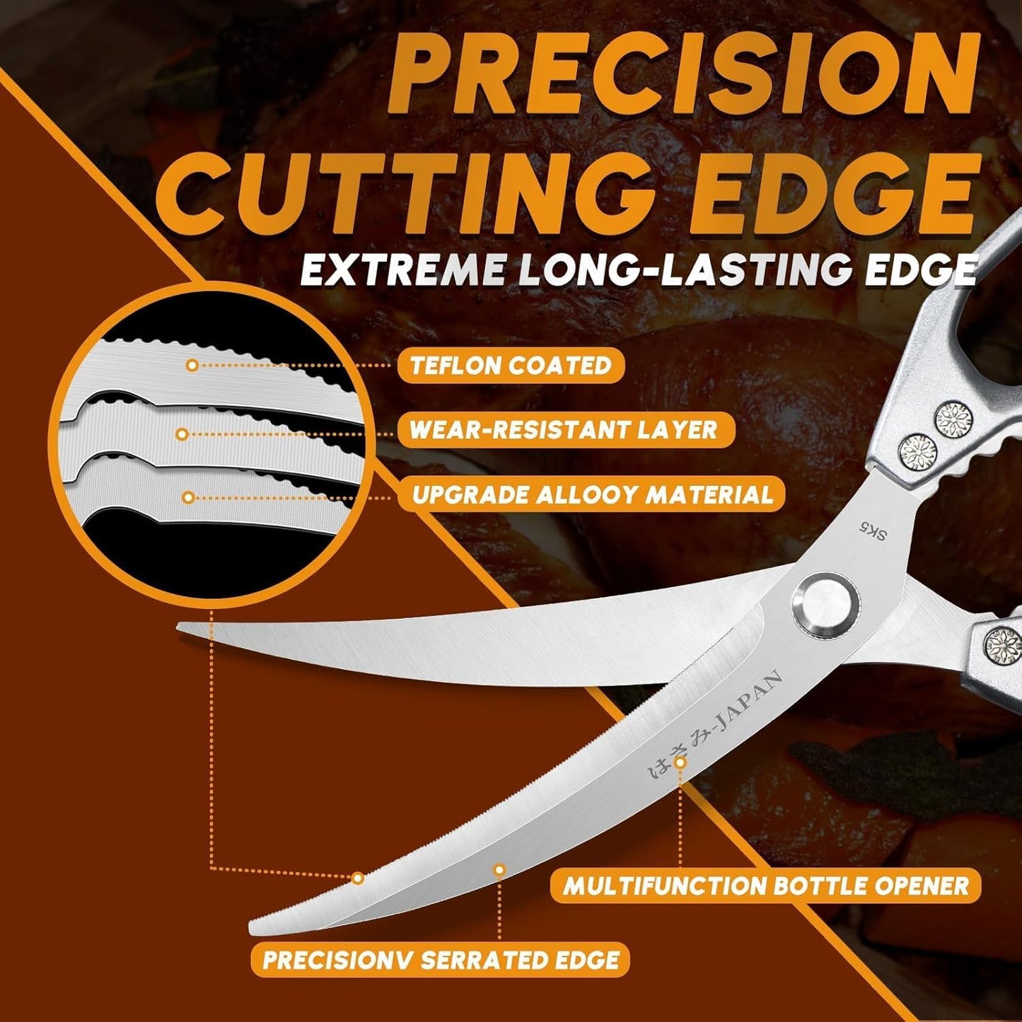 HUUSK Kitchen Scissors All Purpose - Stainless Steel Kitchen Shear, Sharp Silver Meat Scissors Dishwasher Safe, Heavy Duty Poultry Shears, Japanese Cooking Scissor for Food, Christmas Gifts for Women