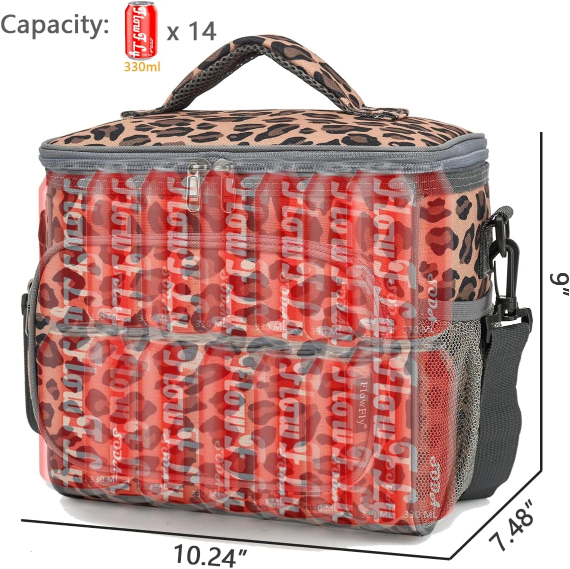 FlowFly Insulated Reusable Lunch Bag Adult Large Lunch Box for Women and Men with Adjustable Shoulder Strap,Front Zipper Pocket and Dual Large Mesh Side Pockets,Cherry - Colors A
