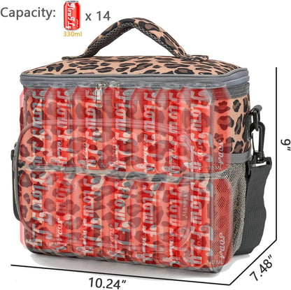 FlowFly Insulated Reusable Lunch Bag Adult Large Lunch Box for Women and Men with Adjustable Shoulder Strap,Front Zipper Pocket and Dual Large Mesh Side Pockets,Cherry - Colors A