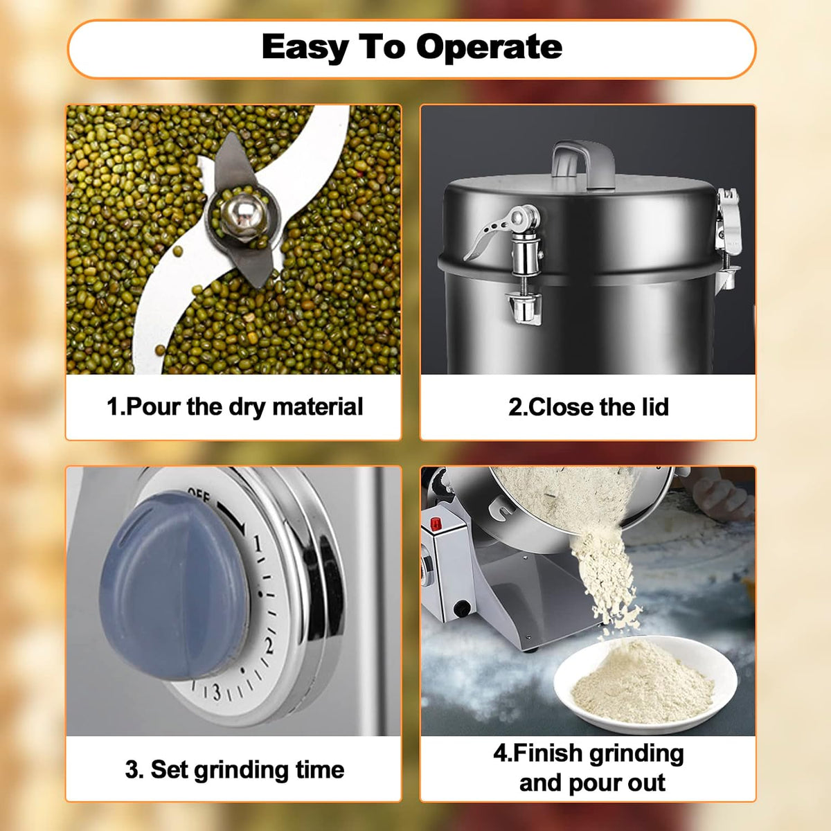 Swing Grain Mill 2500g,Electric Grain Grinder,Stainless Steel Grain Mill Grinder 4500W,High-speed Spice Herb Grinders Commercial Superfine Machine Dry Cereals Pulverizer 110V