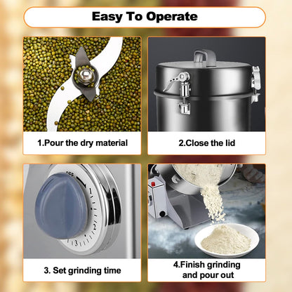Swing Grain Mill 2500g,Electric Grain Grinder,Stainless Steel Grain Mill Grinder 4500W,High-speed Spice Herb Grinders Commercial Superfine Machine Dry Cereals Pulverizer 110V