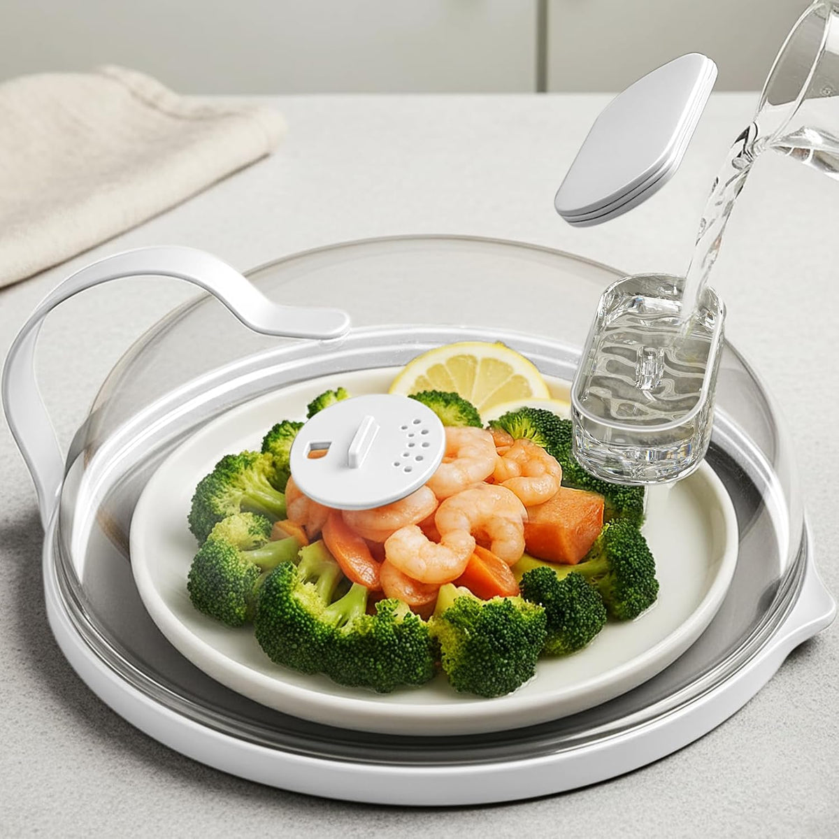 Microwave Splatter Cover with Water Steamer for Food - 10 Inch Steam Microwave Splatter Guard with Handle Plate Covers for Heating Food Splash Oven Lid with Built in Steamer