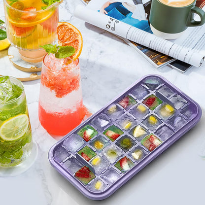 Ice Cube Tray with Lid and Bin, 2 Pack Ice Cube Trays for Freezer, 64 Pcs Ice Cube Mold, Press Button Easy Release Ice Tray, Small Ice Cubes Maker for Drinks(Green)