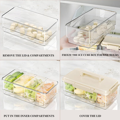MANO 2pack Chilled Condiment Caddy with Lid Iced Snackle Box Container for Fruit Veggie Serving Tray with Handle Divided Garnish Tray Server Outdoor Camping Picnic Fridge Storage white&beige