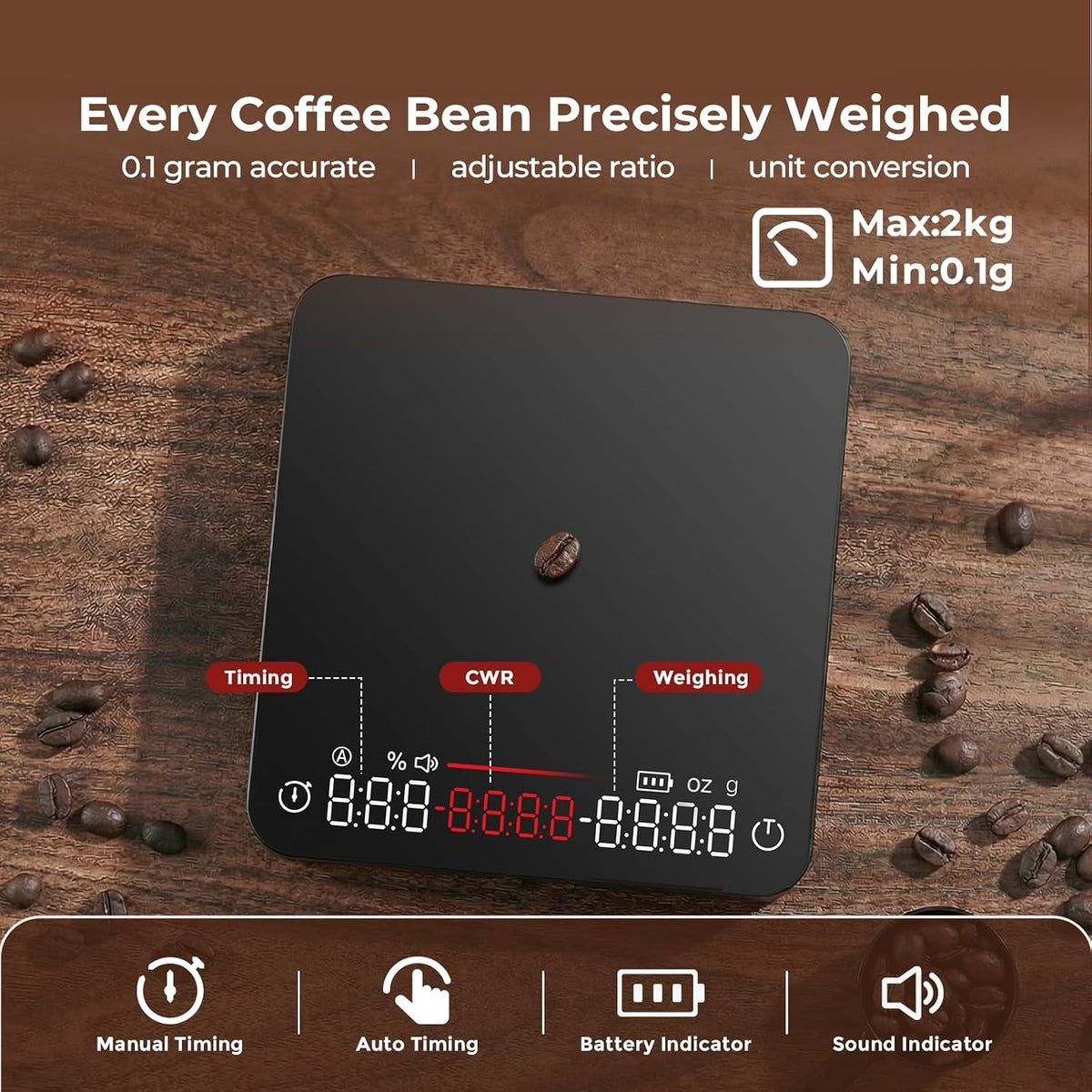 Mini Coffee Scale with Timer - VABICA USB-C Rechargeable Espresso Scale