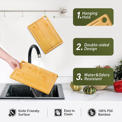2 Pack Small Bamboo Wood Cutting Board for Kitchen 8.6" x 6" Mini Wooden Charcuterie Boards Lightweight Chopping Board Non Toxic Serving Board Tiny Chef Set Camping Fruit Lemon Sandwich Cheese Board