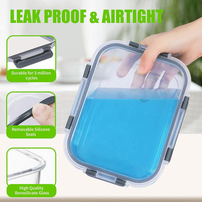 DANALLAN 5Pcs Glass Storage Containers with Lids 36 OZ Meal Prep Containers Sets Kitchen Airtight Leak Proof Oven Safe Food Lunch Container Microwave Freezer Dishwasher Safe