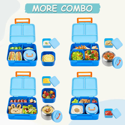 Bento Lunch Box for Kids with 8oz Soup Thermo Leak-Proof Lunch Food Containers with Snack Sauce Container for Kid Girls Boys to School (Pink Mermaid)