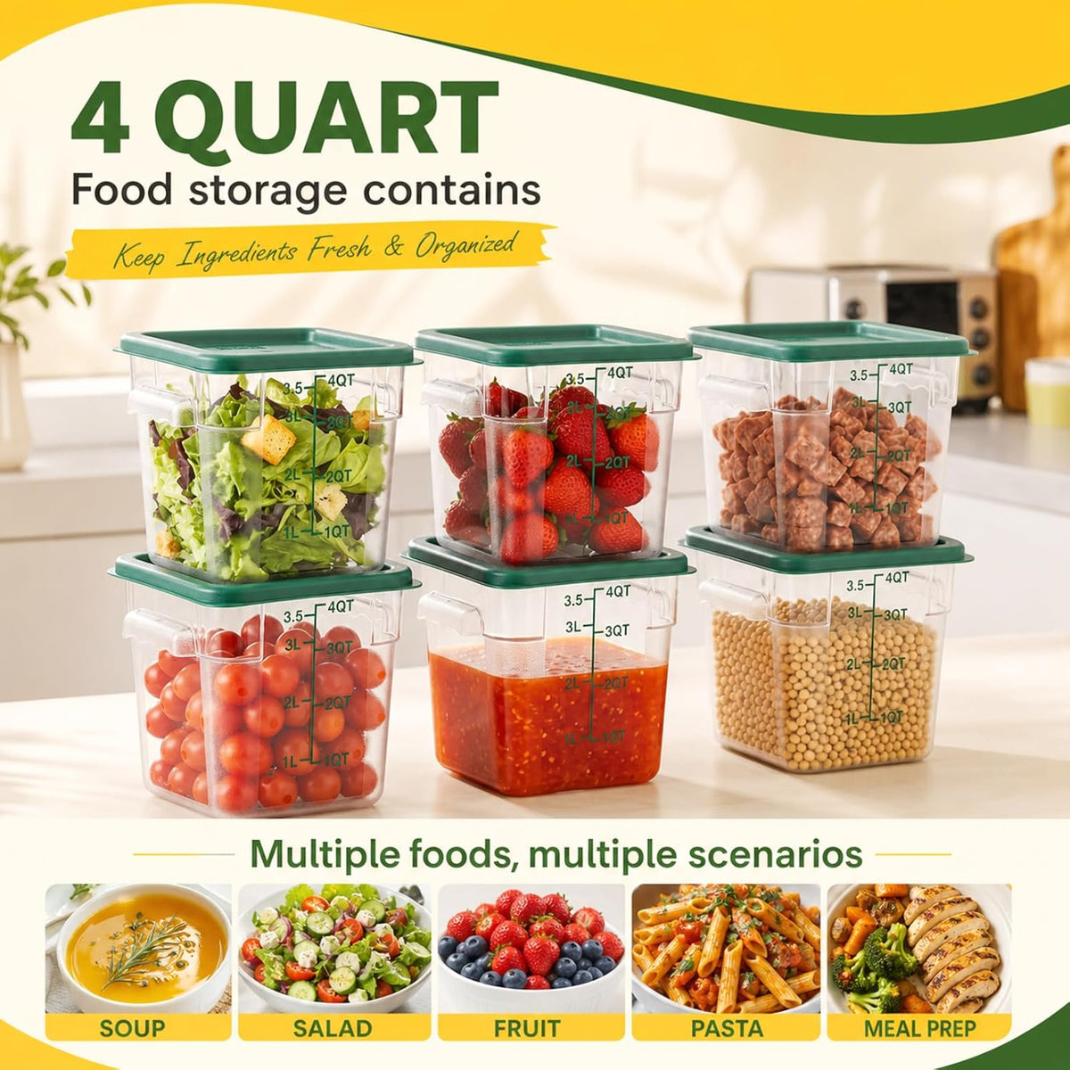 Ziliny 1 Pcs 4 Qt Clear Square Dough Proofing Container with Lid, Red