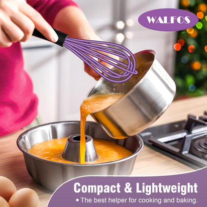 Walfos Silicone whisk,Whisks for Cooking Non Scratch, BPA Free whisk set of 4, 7+9+11in Balloon Whisks & 11in Flat Whisk, Heat Resistant(480°F).Great for Cooking in Pans, Baking, Whisking.Blue
