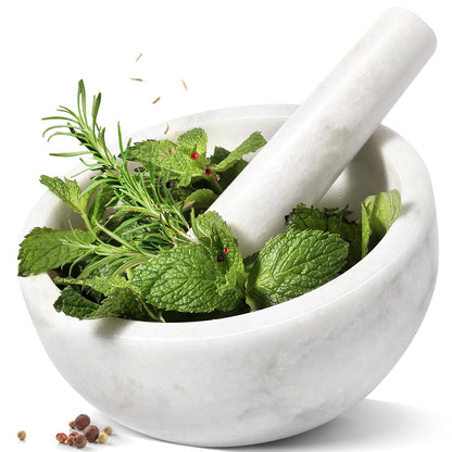 Koville Luxury Marble Mortar and Pestle Set, 7"-4cups Grinder Bowl for Guacamole, Salsa, Pill Crusher, Spice, Herb, Garlic, Nut, Heavy Duty Grinder for Kitchen