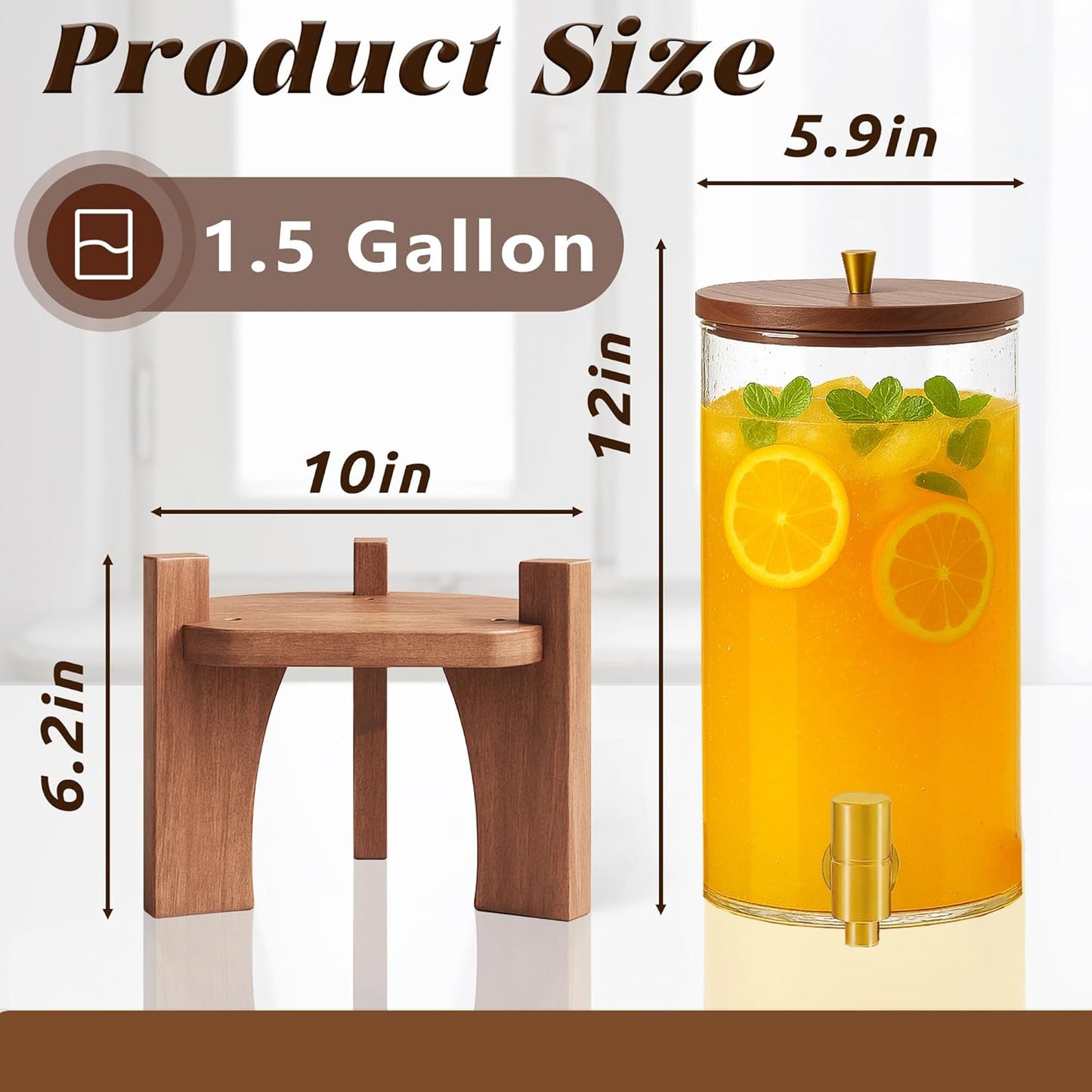 Glass Drink Dispenser,1.5 Gallon Beverage Dispenser with Stand,Lemonade Dispenser with Stainless Steel Faucet,Drink Dispensers for Parties, Bars and Home (Cross Stand)