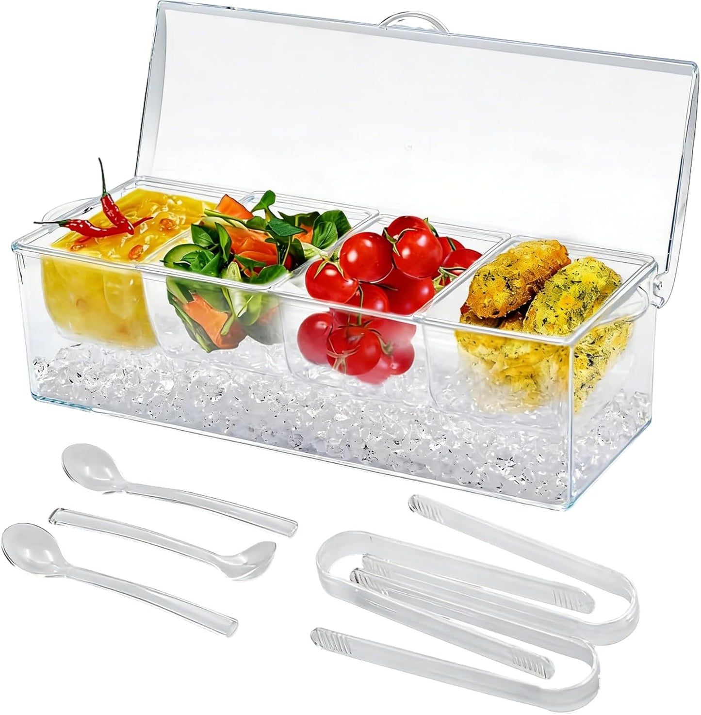 Condiment Tray, Garnish Tray for Bartenders, Fruit Tray for Bar & Bar Fruit Tray, Bar Caddy & Condiment Caddy, Garnish Serving Caddy for Home Bar, Parties & Bartending (4 Compartments)