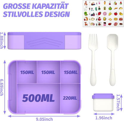 Children's Lunch Box with Compartments,Bento Box Children,Leak-proof Lunch Box for Girls and Boys, Breakfast, Cutlery Set, Snack, Perfect for School,Nursery&Trips(Purple)