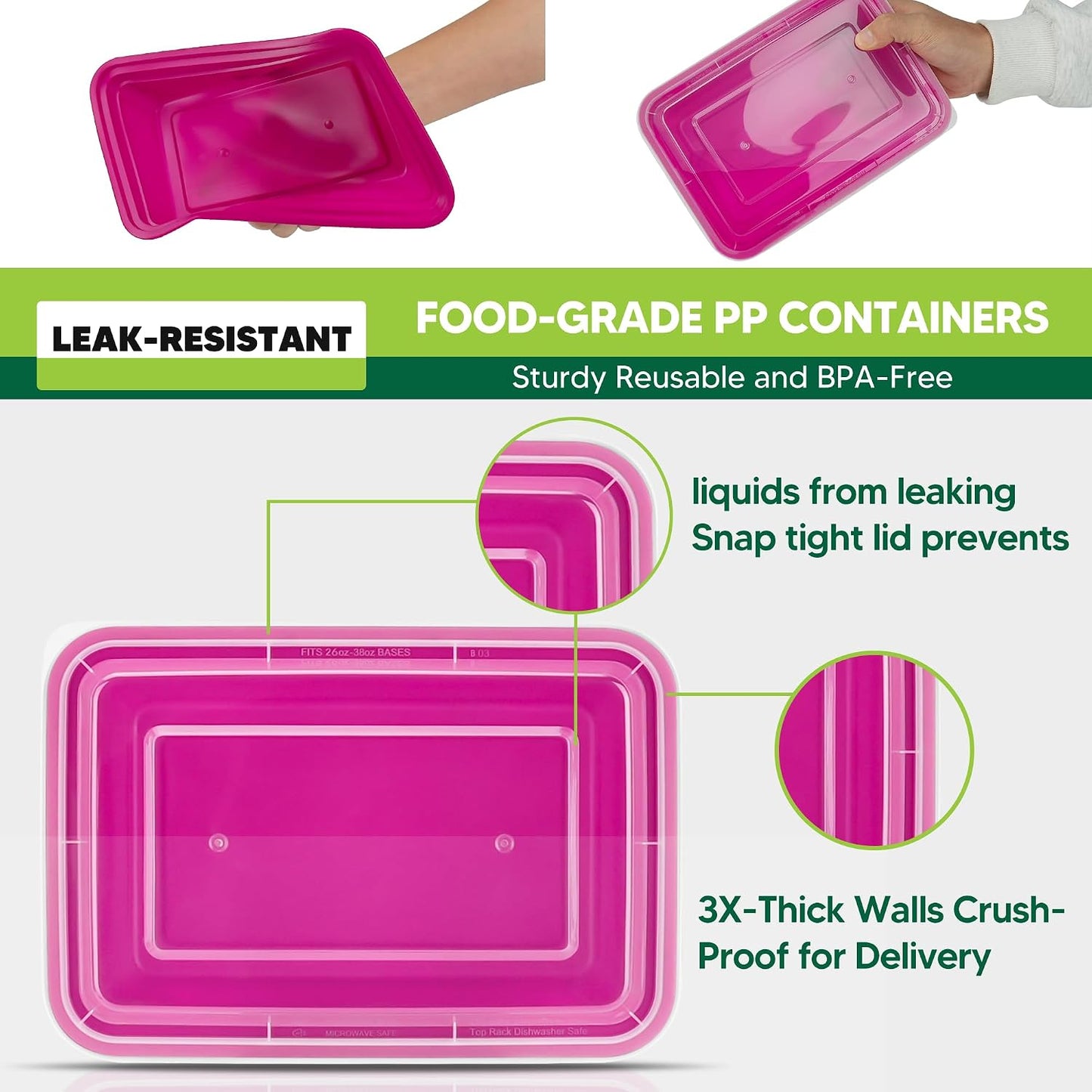 50 Pack Meal Prep Containers with Lids 38oz - BPA-Free, Reusable, Leakproof Food Storage Containers - Microwave/Dishwasher/Freezer Safe, To Go Take Out Plastic Food Storage Pans(Blue)