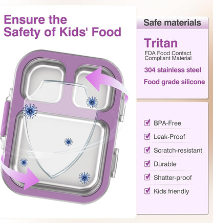 HOMEKOL Stainless Steel Bento Lunch Box, 3-Compartment Leak-Proof Lunch Container for Kids & Adults, BPA/BPS-Free 304 Metal Food Box, Dishwasher Safe, Clear Tritan Lid, Green (Not Insulated)