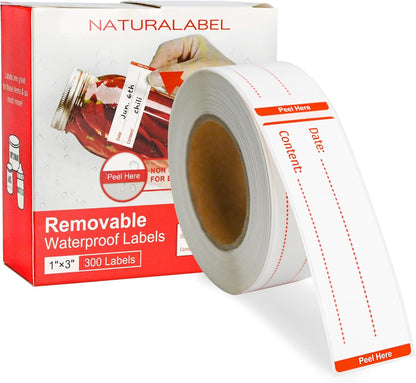 NATURALABEL 300 PCS Removable Freezer Labels with Dispenser - 1" x 3" Food Labels for Meal Prep Containers, Easy Peel-Off Design, No Residue (Green)