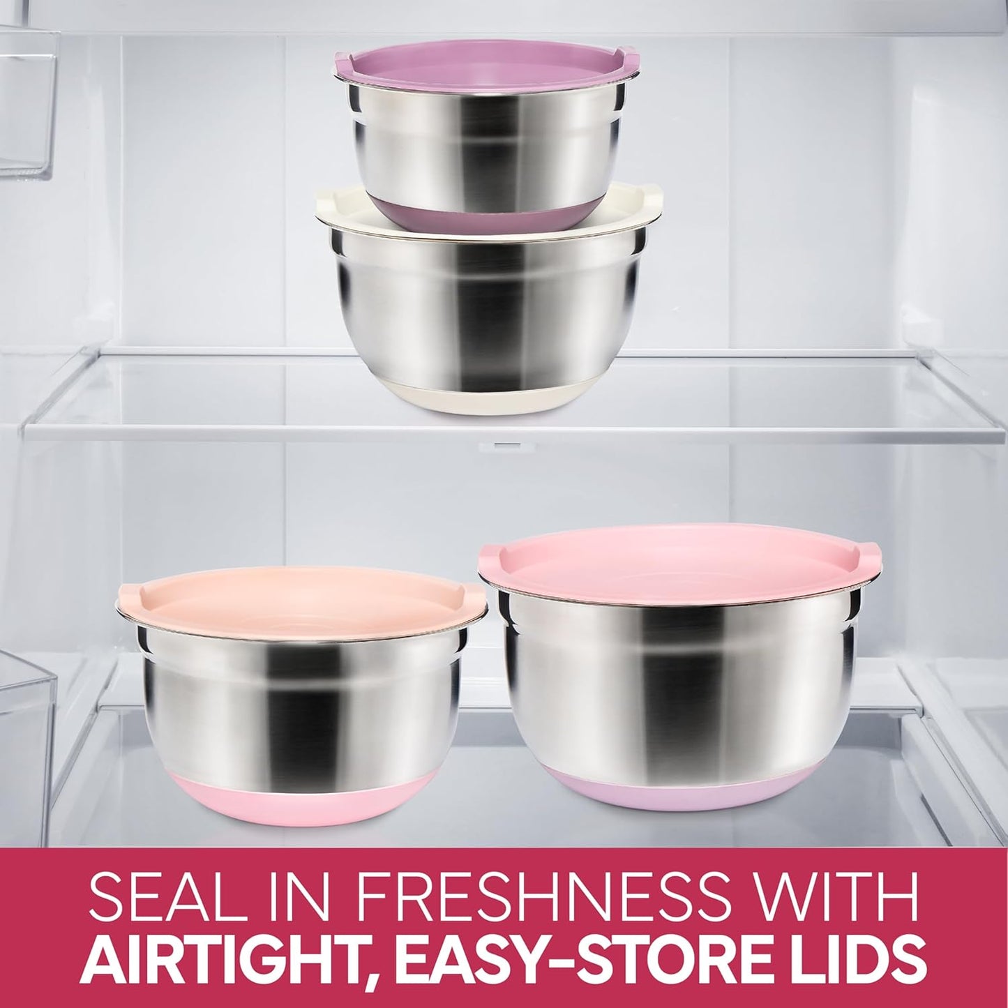 COOK WITH COLOR Stainless Steel Mixing Bowls Set with Lids - Nesting Bowls with Non-Slip Bottom, Sage, 12 Pieces