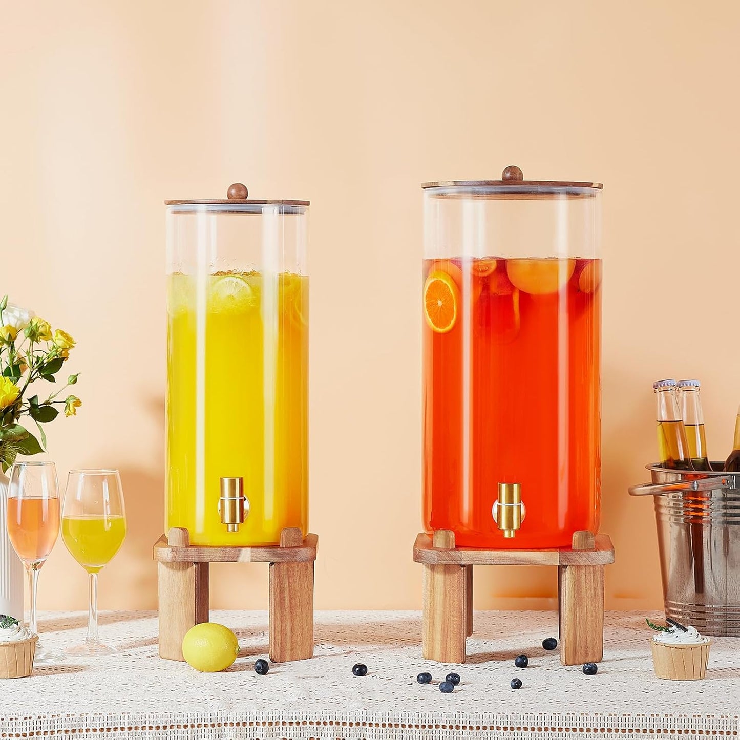 2 Gallon Large Drink Dispenser for Parties,Glass Beverage Dispenser with Stand,Glass Water Dispenser with Airtight Valve,Lemonade Dispenser for Fridge,Water, Juice,Punch,Cocktails,Ice Tea & Sun Tea-8L
