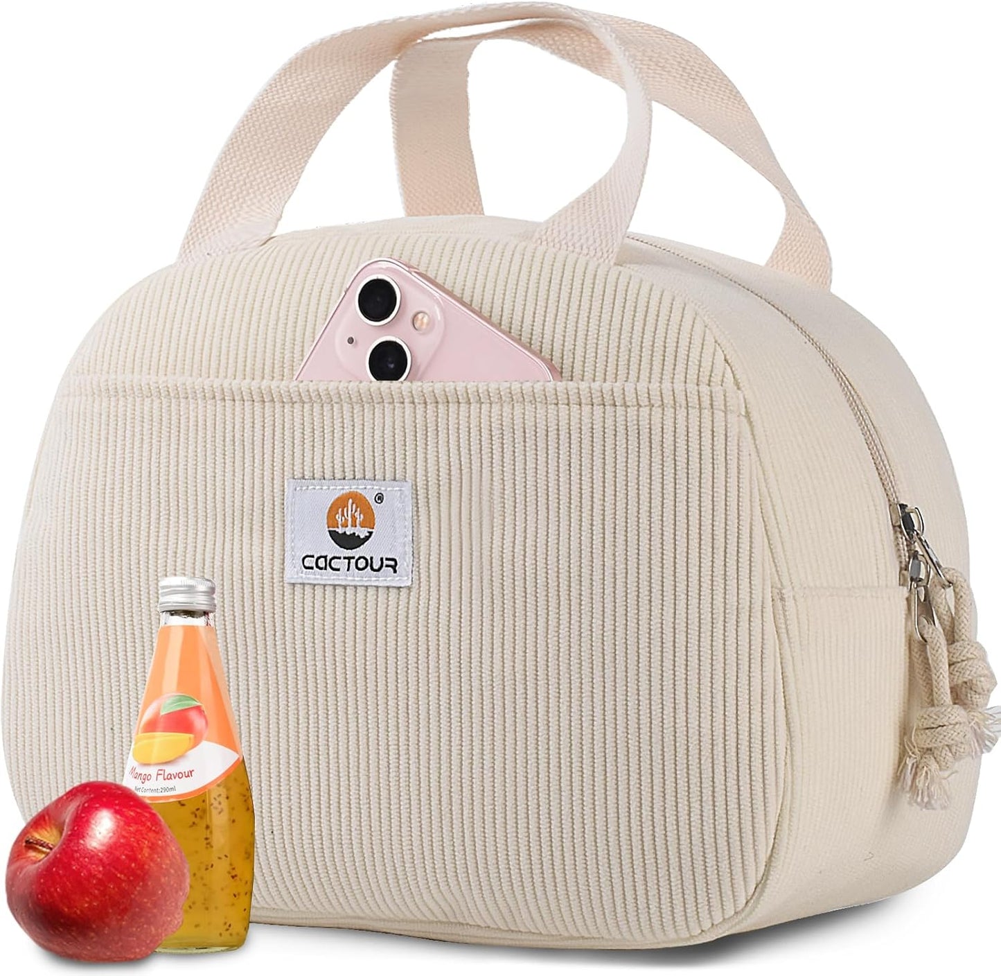 CaCTOUR Lunch Box for Women Girls Teens,Cute Lunch Box Cooler Bag, Portable Insulated Small Lunch Bag Women Reusable Corduroy Lunch Tote for Work/Travel/Picnic/School (Dog Green,Small)