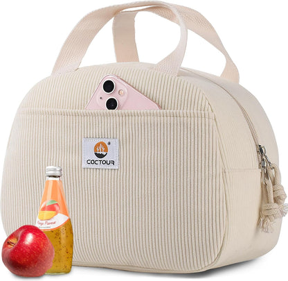 CaCTOUR Lunch Box for Women Girls Teens,Cute Lunch Box Cooler Bag, Portable Insulated Small Lunch Bag Women Reusable Corduroy Lunch Tote for Work/Travel/Picnic/School (Dog Green,Small)