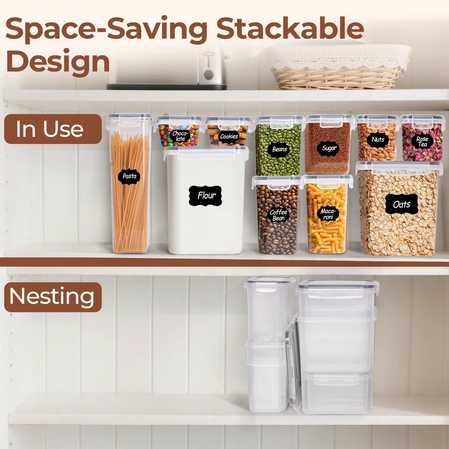 ComSaf Rice Container Set of 2(9.5L/10Qt), Large Airtight Food Storage Containers with Lid and Rice Washer, Plastic Canisters Sets for The Kitchen, Pantry Organizers for Flour, Cereal and Cooking