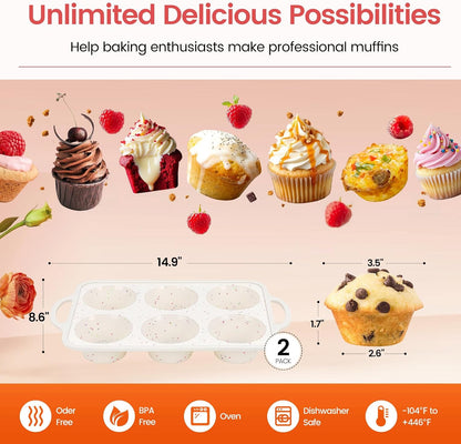 Silicone Muffin Pans With Metal Reinforced Frame - 24 Cups Durable Silicone Baking Pan for Muffins, Cupcakes, BPA Free and Dishwasher Safe - Beige with Rainbow Spots, Set of 2