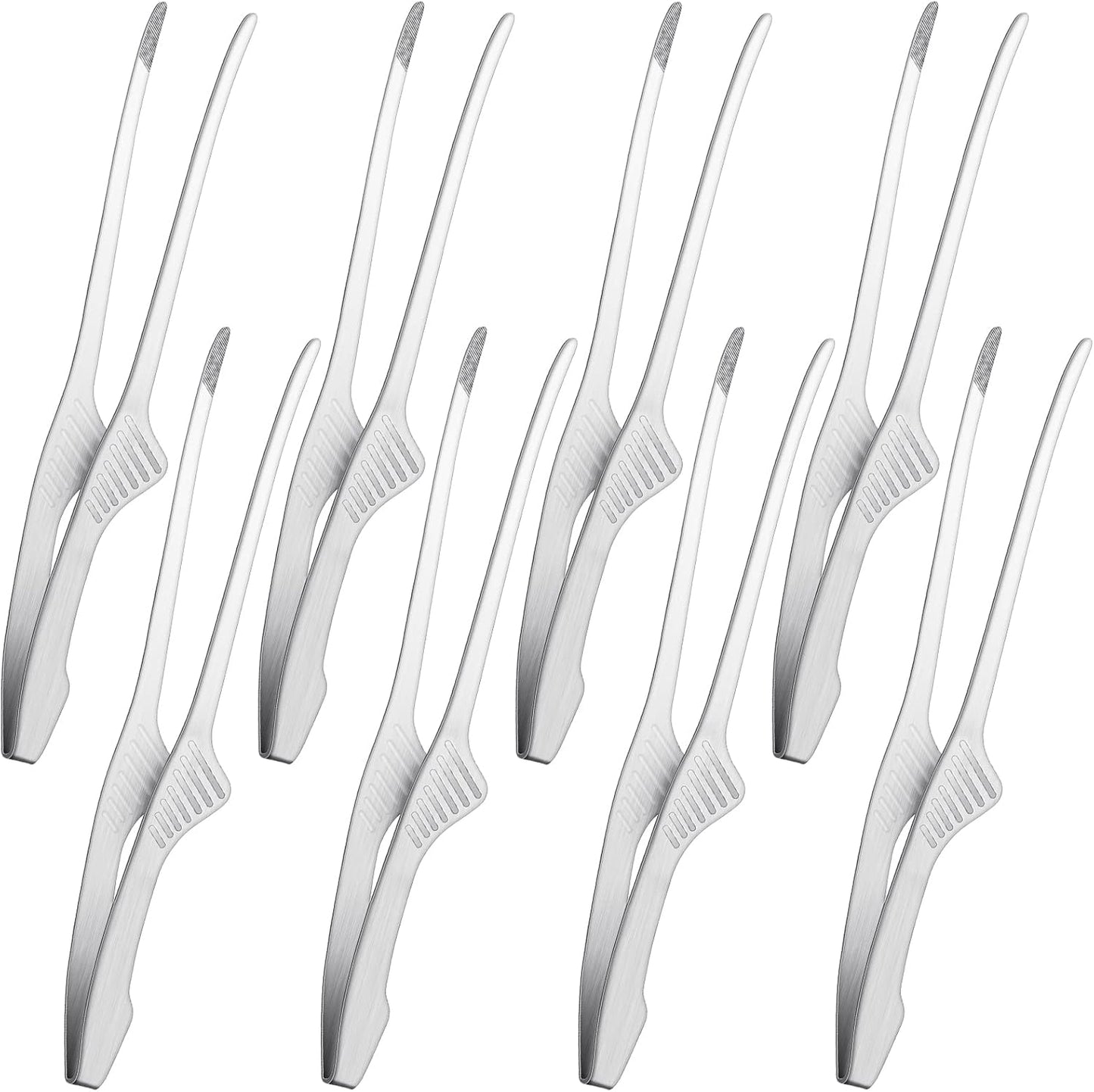 Patelai 2 Pieces Korean and Japanese BBQ Tongs Non Slip Cooking Utensils Stainless Steel Tongs for Serving Food, Salad, Camping, Barbecue, Buffet, Oven with Support Stand (Silver)